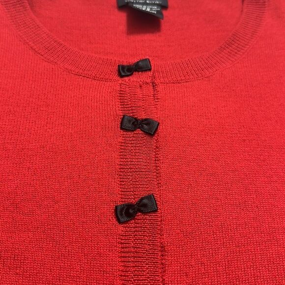 Lord & Taylor red merino sweater black bow small s - Picture 6 of 10